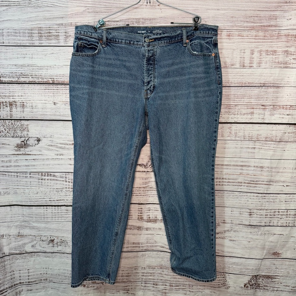Old Navy High Waist Slouchy Straight Jeans Size 20 Medium Wash Button Fly